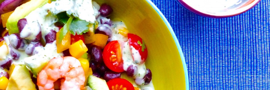 Mexican prawn and black bean salad